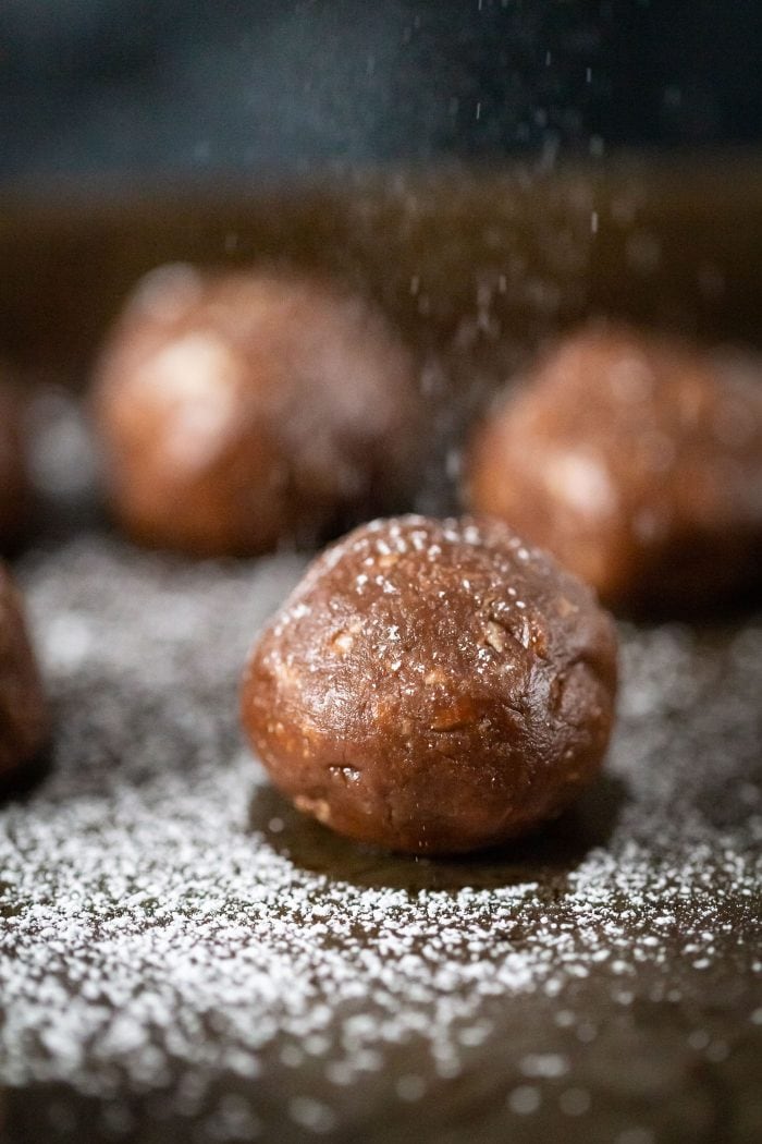 peanut butter truffles with powdered sugar