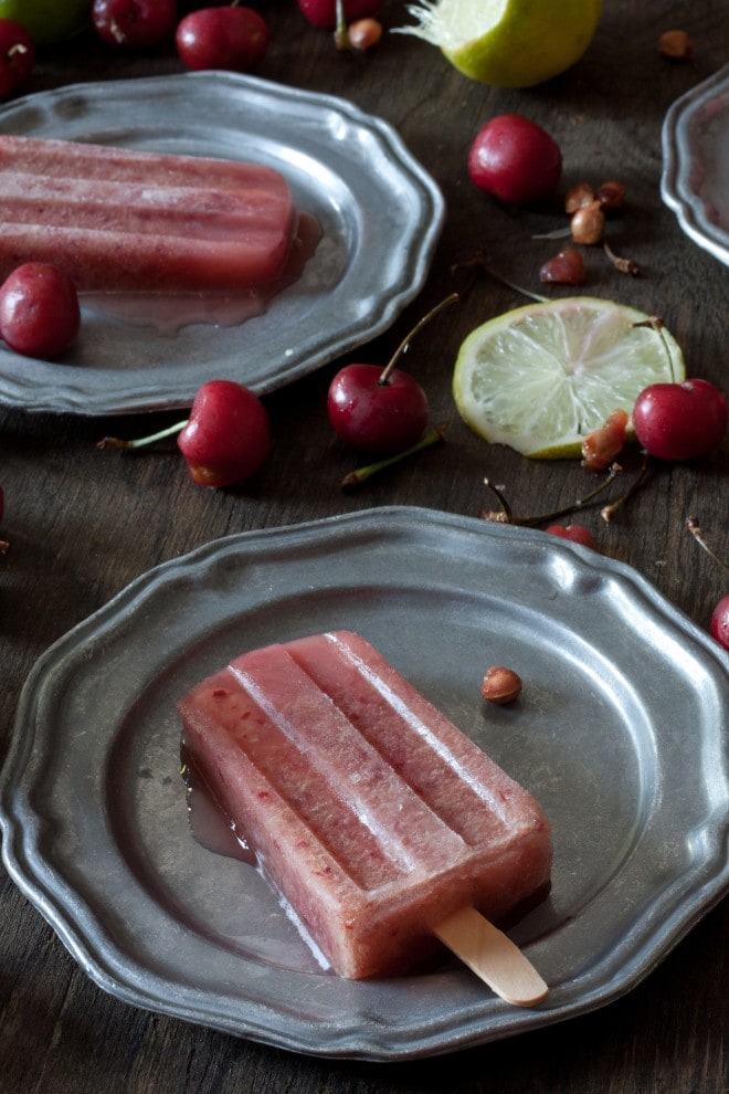 Cherry Lime Popsicles with Honey | Sweet-Remedy.com