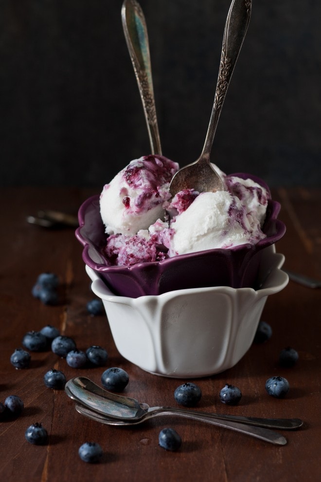 Blueberry Goat Cheese Coconut Ice Cream | Sweet-Remedy.com #FrozenTreatWeek 