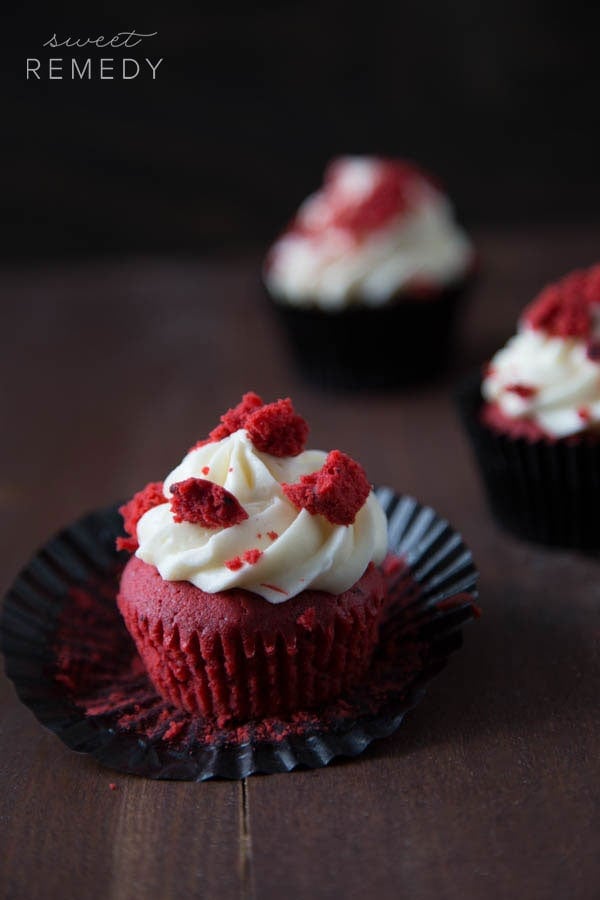 Red Velvet Cupcakes with Cream Cheese Frosting | Sweet-Remedy.com #valentinesday #recipe #cupcake #dessert #vday 