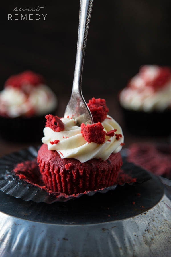 Red Velvet Cupcakes with Cream Cheese Frosting | Sweet-Remedy.com #valentinesday #recipe #cupcake #dessert #vday 