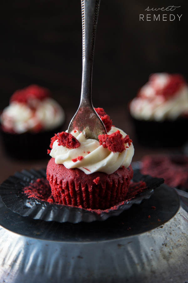 Red Velvet Cupcakes with Cream Cheese Frosting | Sweet-Remedy.com #valentinesday #recipe #cupcake #dessert #vday 