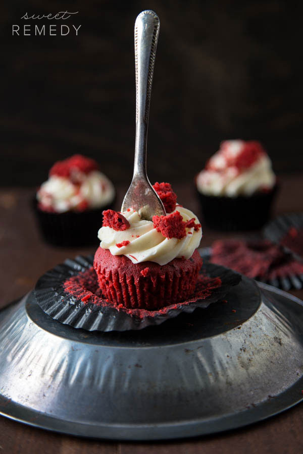 Red Velvet Cupcakes with Cream Cheese Frosting | Sweet-Remedy.com #valentinesday #recipe #cupcake #dessert #vday 