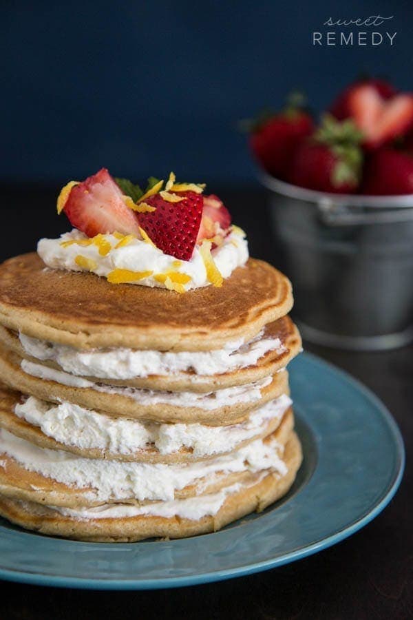 Strawberry Shortcake Pancakes | Recipe from Sweet-Remedy.com #TheIncredibleHull