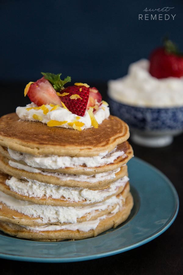 Strawberry Shortcake Pancakes | Recipe from Sweet-Remedy.com #TheIncredibleHull