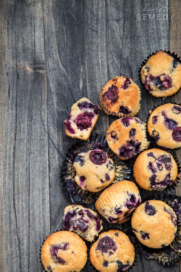 Blueberry Cherry Muffins are the perfect healthy summer muffin! They are made with whole grains instead of white flour so they are a tad bit healthier. Also summer fruits galore! 