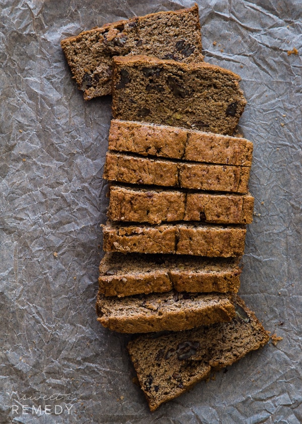 Whole Grain Banana Pecan Bread made with coconut oil and spelt flour for a dairy-free and whole grain version of a favorite recipe.