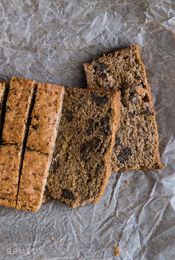 Whole Grain Banana Pecan Bread made with coconut oil and spelt flour for a dairy-free and whole grain version of a favorite recipe.