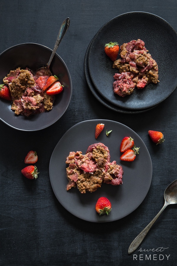 Strawberry Rhubarb Cobbler made with whole wheat and can be made dairy-free easily! It’s strawberry time! This recipe makes a really great tasting summer dessert in no time at all. It’s pretty prefect to bring along to a BBQ! 